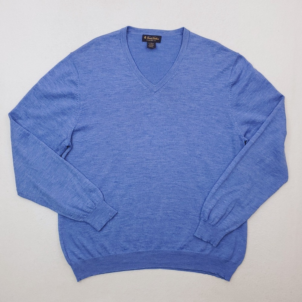 Vintage Brooks Brothers Large Blue Merino Wool Blend Pullover Jumper Preppy Golf